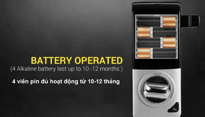 Khóa điện tử Yale YDM3115 sử dụng 4 pin Alkaline, tiết kiệm năng lượng
