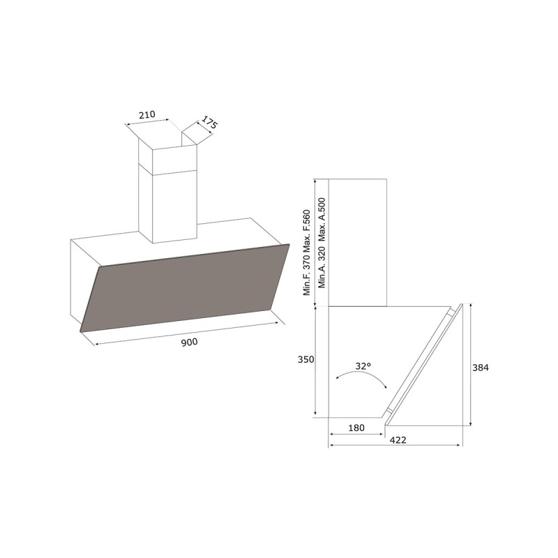 Kích thước lắp đặt máy hút khói khử mùi áp tường VITA V-13 GRES