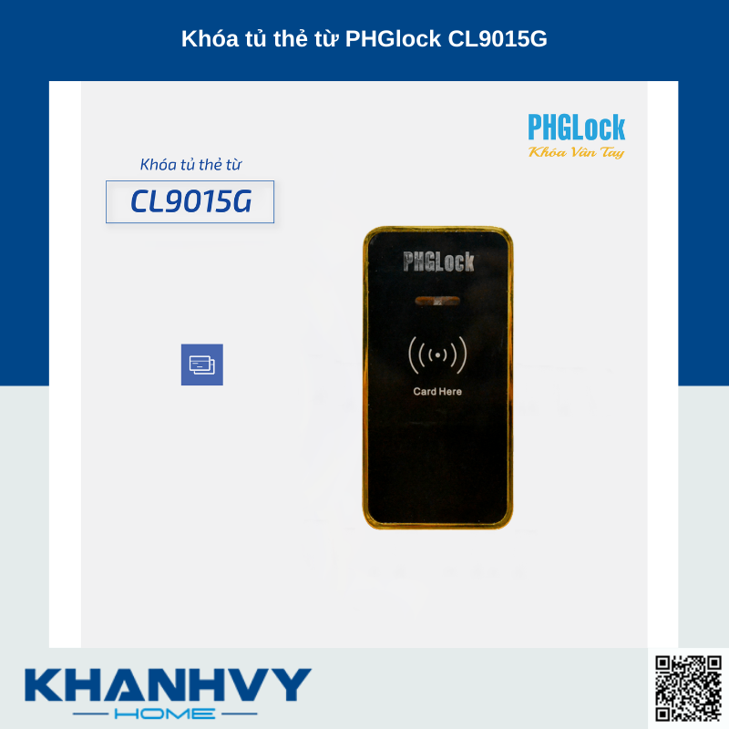 Sản phẩm khóa tủ thẻ từ PHGlock CL9015G |A sở hữu thiết kế sang trọng, cung cấp phương thức mở cửa bằng thẻ từ an toàn, hiện đại