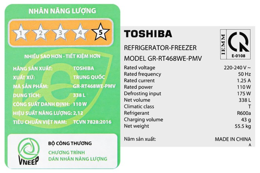 Tủ lạnh Toshiba GR-RT468WE-PMV(58)-MM Inverter 338 lít