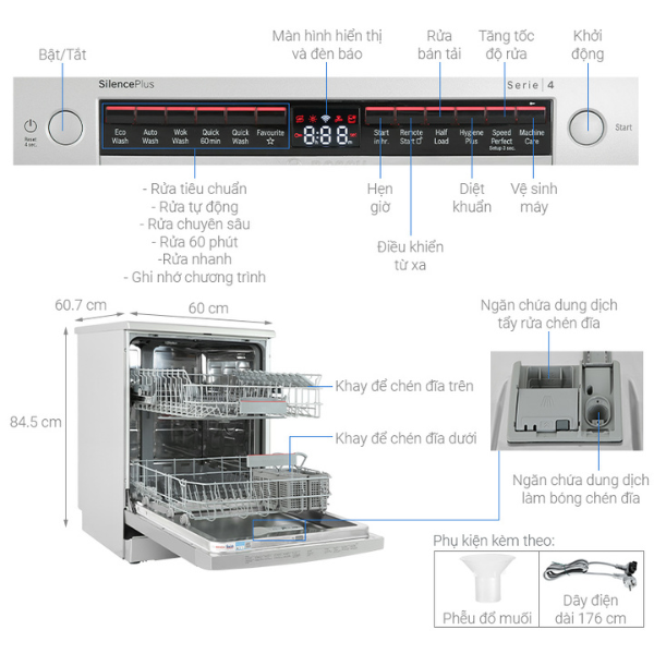 Máy rửa chén độc lập Bosch SMS4IVI01P Series 4 12 bộ Home connect