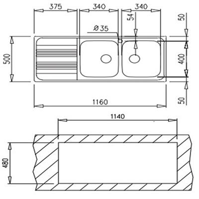 chậu rửa chén Teka Cosmos 2B 1D sơ đồ