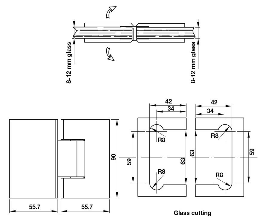 Thông số kỹ thuật Bản Lề Kính - Kính 180º Hafele 981.77.902