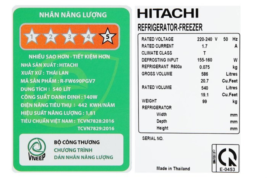 Tủ lạnh Hitachi R-FW690PGV7 GBK 540 lít