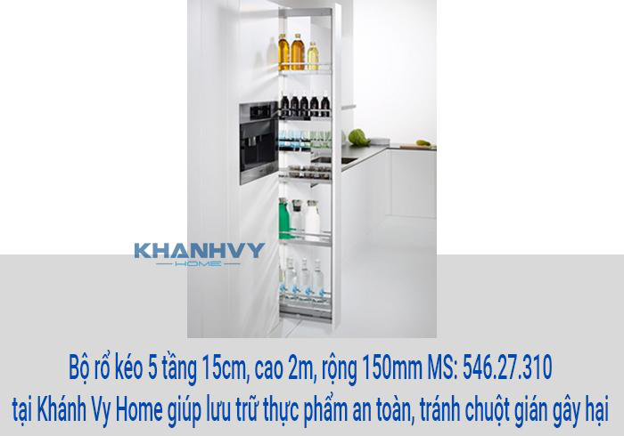 Bộ rổ kéo 5 tầng 15cm, cao 2m, rộng 150mm MS: 546.27.310 tại Khánh Vy Home giúp lưu trữ thực phẩm an toàn, tránh chuột gián gây hại