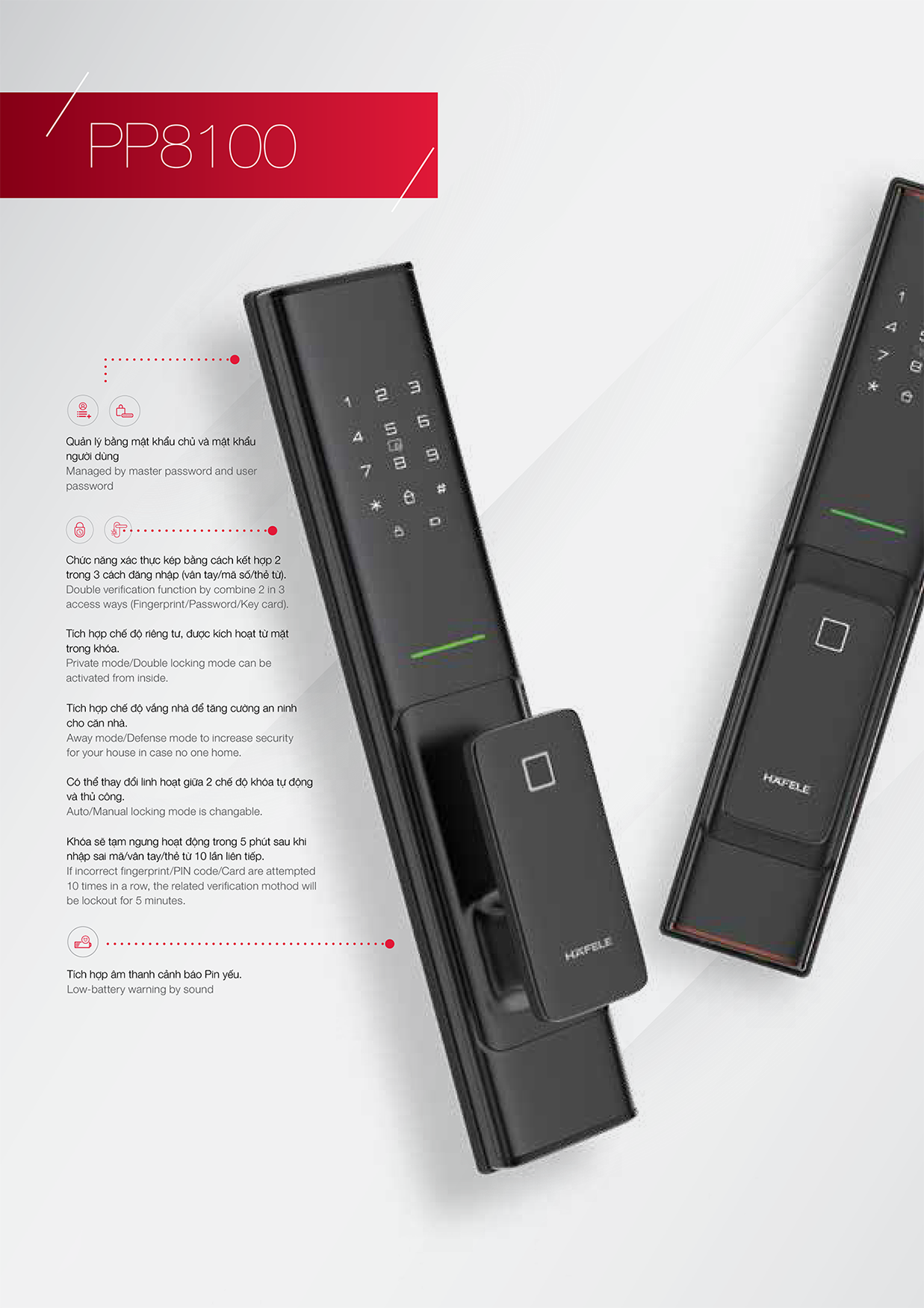 Khóa vân tay Hafele PP8100 912.05.695 (Màu đen đồng) thông tin