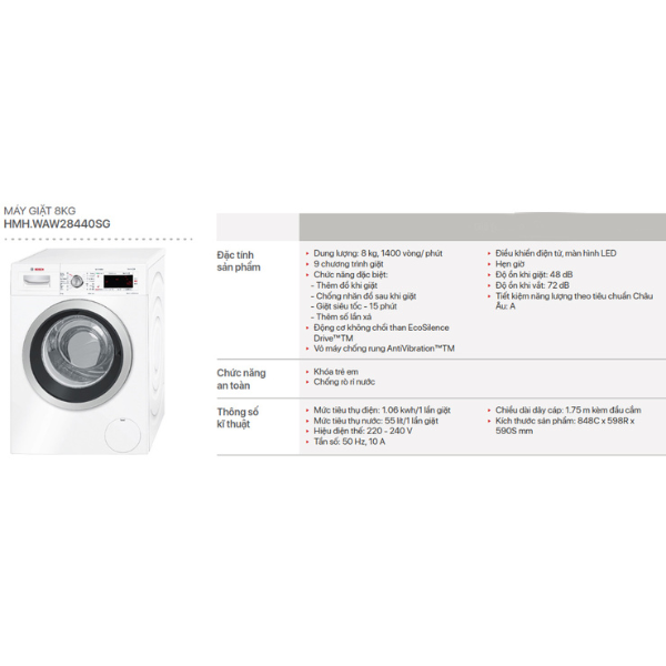 Máy giặt Bosch WAW28440SG 8kg Series 8