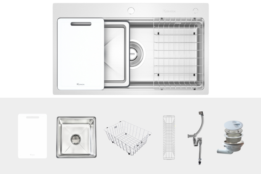 Chậu rửa bát Konox KN8751TS Dekor 1 hố chống xước Workstation Sink