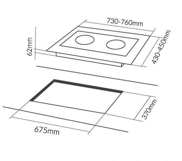  Kích thước bếp và kích thước khoét đá lắp đặt bếp điện từ Eurosun EU-T896G