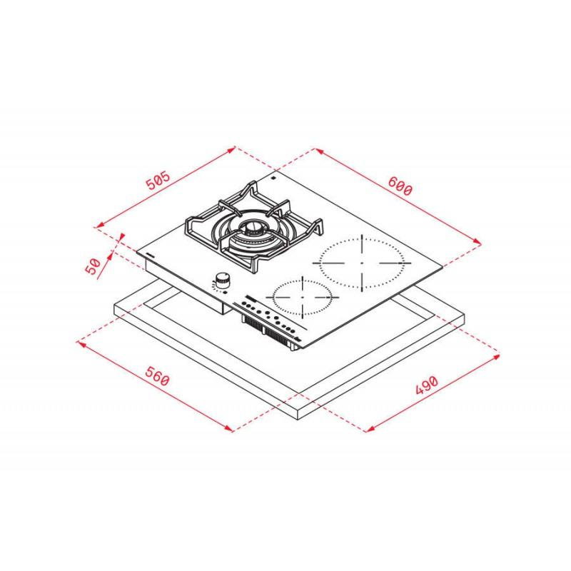 Kích thước lắp đặt bếp kết hợp ga và từ Teka IG 620 1G AI AL DR CI 40213010