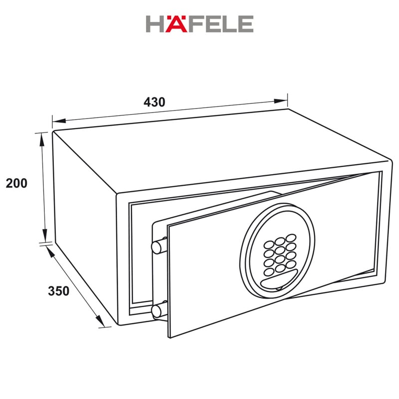 Kích thước két sắt mở trước bàn phím cơ Hafele 836.29.513