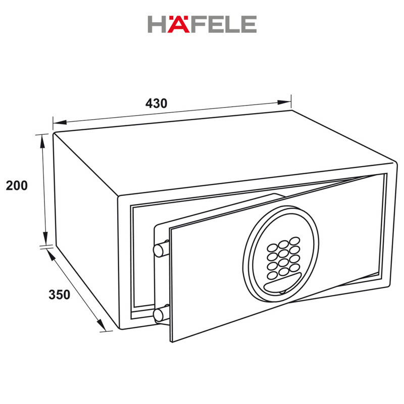 Kích thước két sắt mở trước bàn phím cơ Hafele 836.29.515