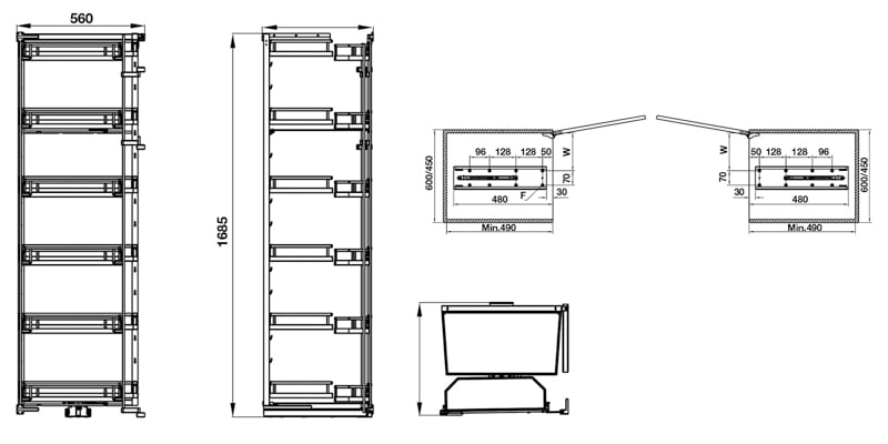 Thông số kỹ thuật tủ đồ khô Hafele KOSMO KARA SWING 548.65.842
