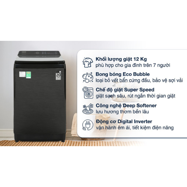Máy giặt lồng đứng Samsung WA12CG5745BVSV