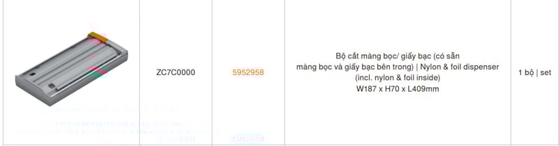 Thông số kỹ thuật bộ cắt màng bọc blum AMBIA-LINE ZC7C0000 5952958