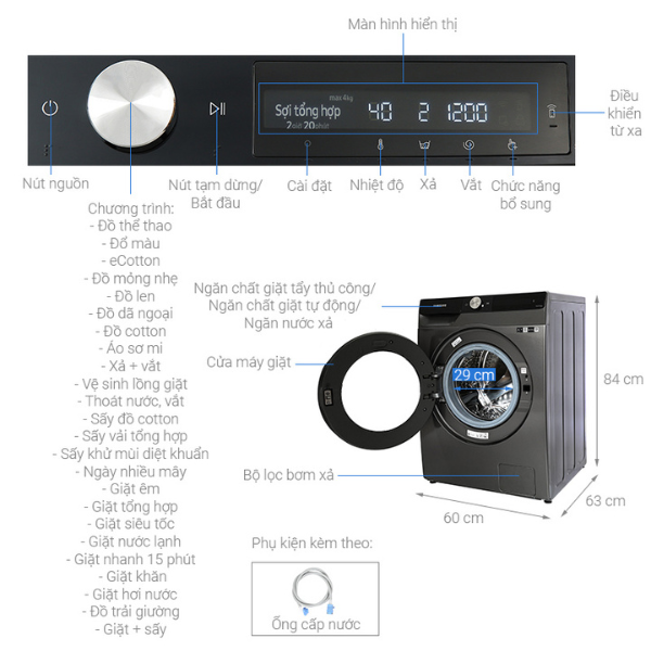 Máy giặt sấy thông minh Samsung WD11T734DBX/SV