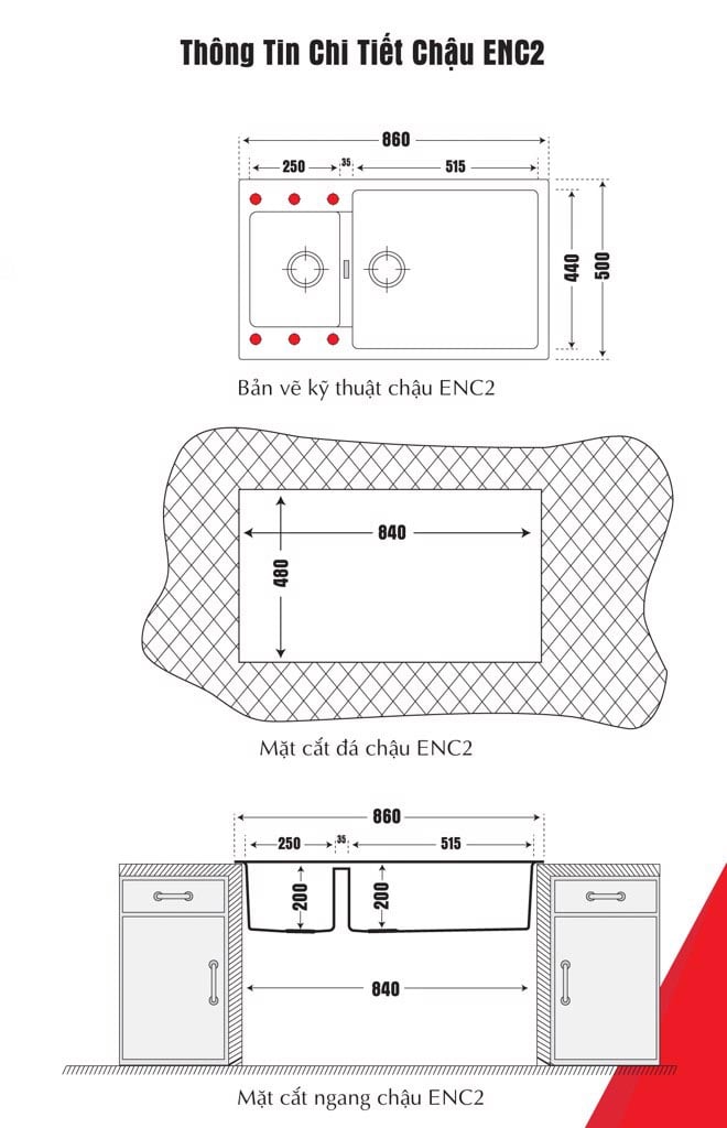 Thông số của chậu rửa chén Carysil ENC2-10