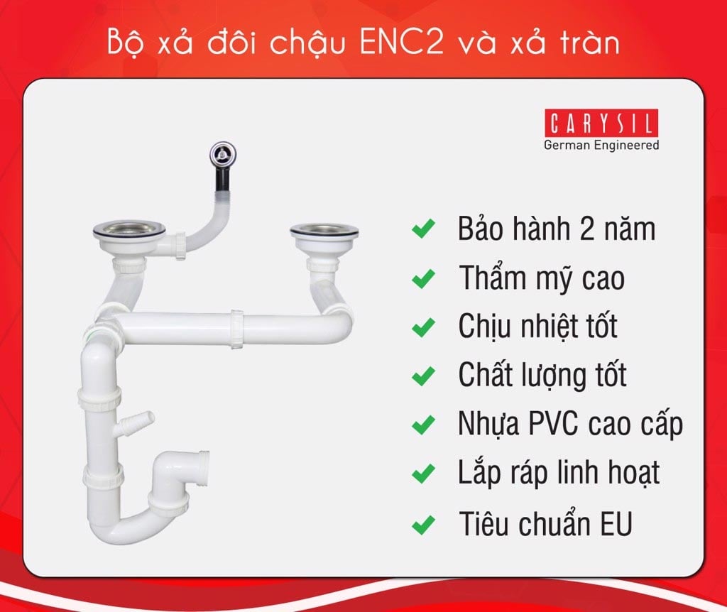 Bộ xả đôi chậu ENC2 và xả tràn