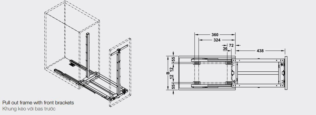 Thông số kỹ thuật bộ rổ kéo cho tủ rộng 300mm màu trắng 545.11.762 tại Khánh Vy Home