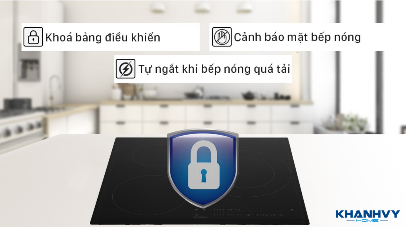 Bếp từ 3 vùng nấu 60cm LIT60342 được trang bị nhiều tính năng an toàn giúp an tâm tuyệt đối khi nấu nướng