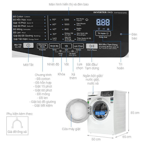 Máy giặt Electrolux EWF9025DQWB cửa trước 9kg