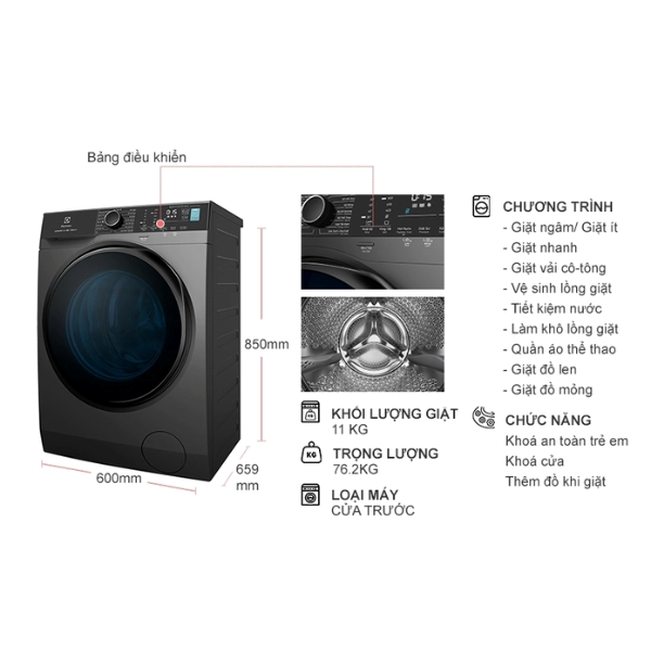 Máy giặt Electrolux EWF1141R9SB cửa trước 11kg