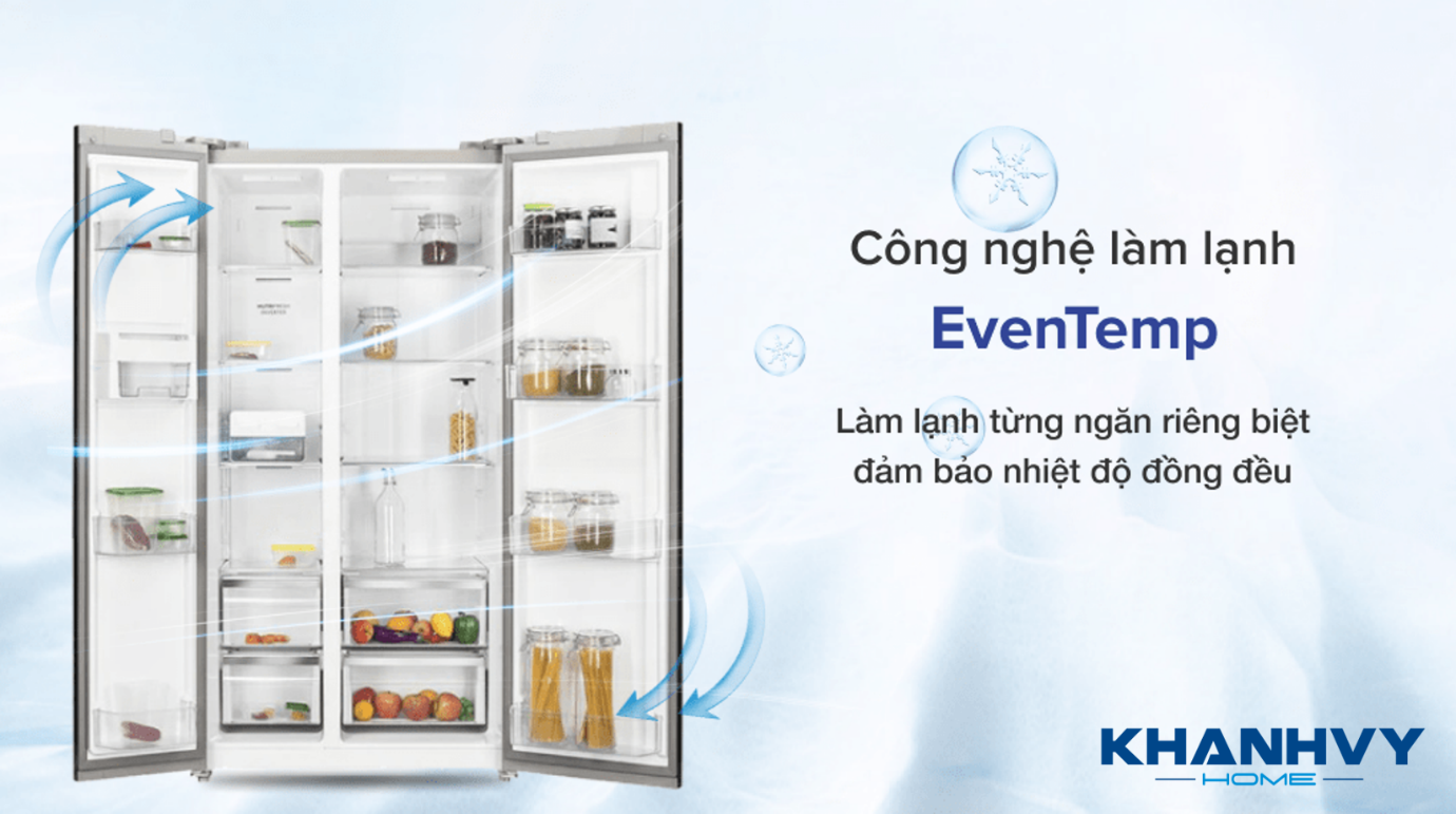 Công nghệ làm lạnh đa chiều EvenTemp giúp hơi lạnh lan tỏa đồng đều đến từng ngăn riêng biệt