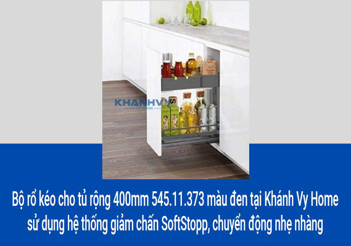 Bộ rổ kéo cho tủ rộng 400mm 545.11.373 màu đen tại Khánh Vy Home sử dụng hệ thống giảm chấn SoftStopp, chuyển động nhẹ nhàng