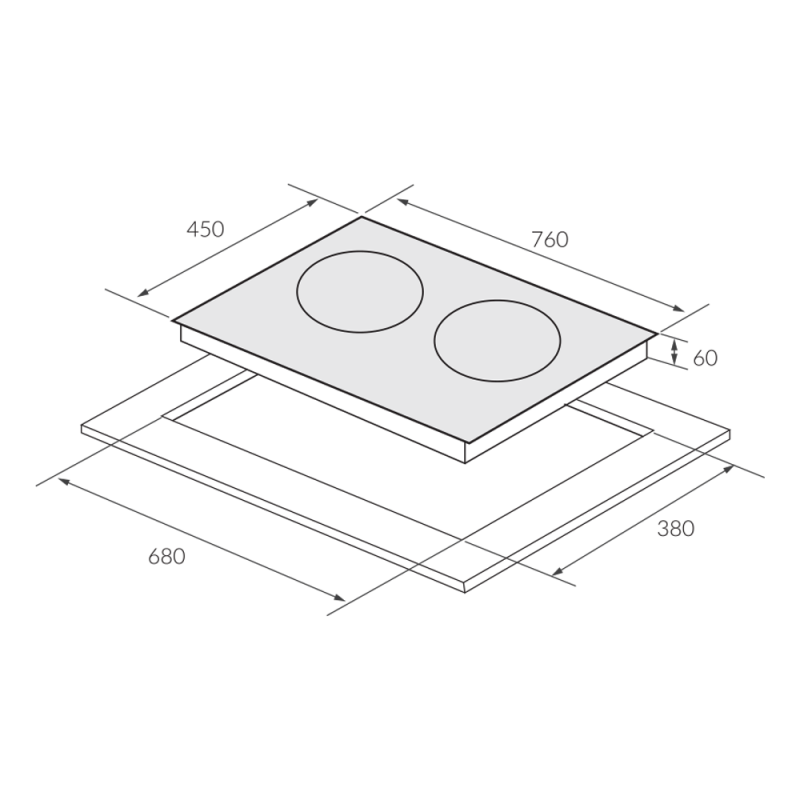  Kích thước bếp và kích thước khoét đá lắp đặt bếp điện từ Eurosun EU-T898G