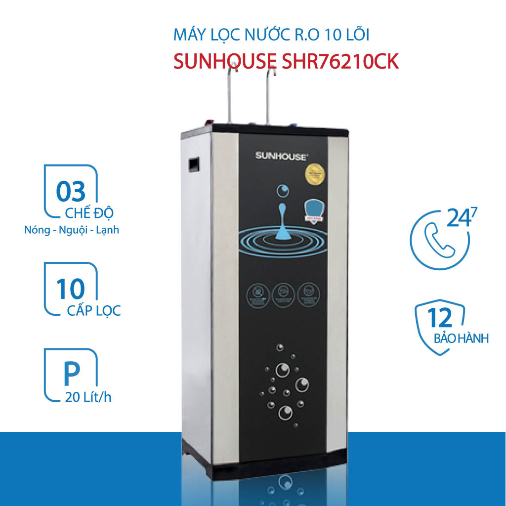 Máy lọc nước RO nóng nguội lạnh Sunhouse SHR76210CK 10 lõi