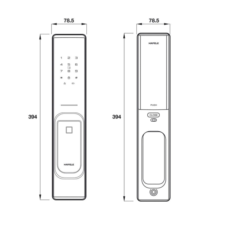 Thông số kỹ thuật khóa điện tử PP8100 Hafele 912.20.287