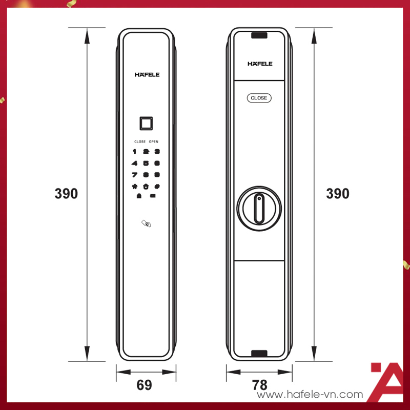 Thông số kỹ thuật khóa điện tử PP9000 Hafele 912.20.289