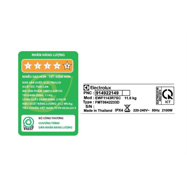Máy giặt Electrolux EWF1143R7SC cửa trước 11kg