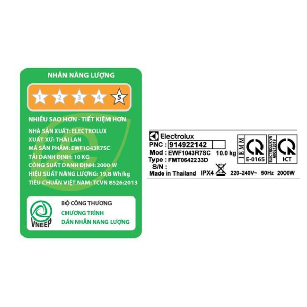 Máy giặt Electrolux EWF1043R7SC cửa trước 10kg