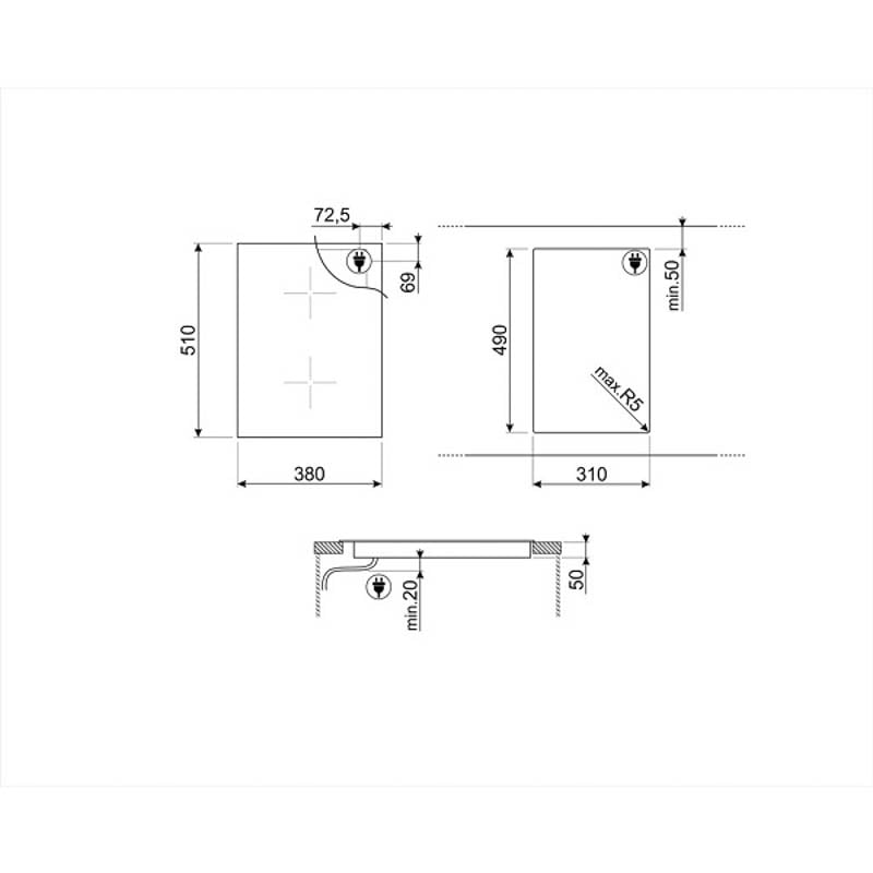Kích thước sản phẩm bếp từ Smeg SIM631WLDR 535.64.143