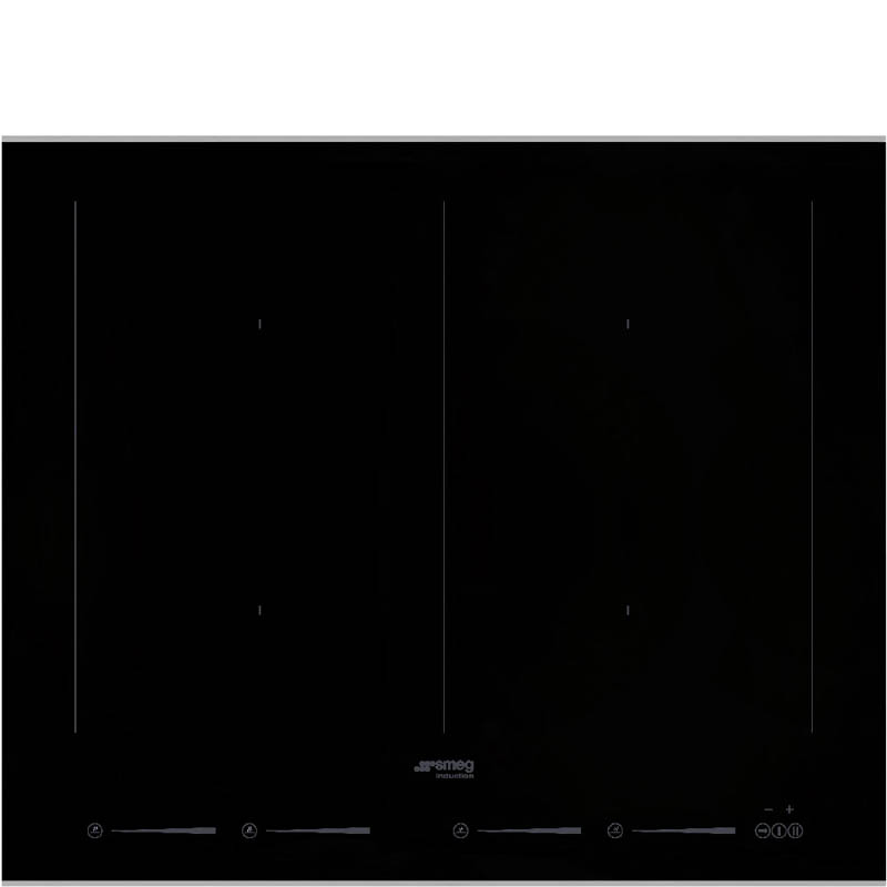 Bếp từ Smeg SIM662WLDX 535.64.153 có thiết kế sang trọng với mặt kính đen và viền inox đánh bóng