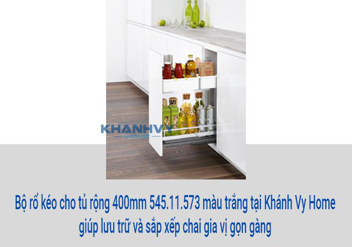 Bộ rổ kéo cho tủ rộng 400mm 545.11.573 màu trắng tại Khánh Vy Home giúp lưu trữ và sắp xếp chai lọ gia vị gọn gàng