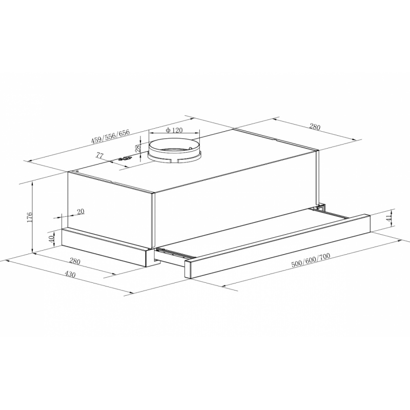 Thông số của máy hút mùi âm tủ Maadela MH-70RSB