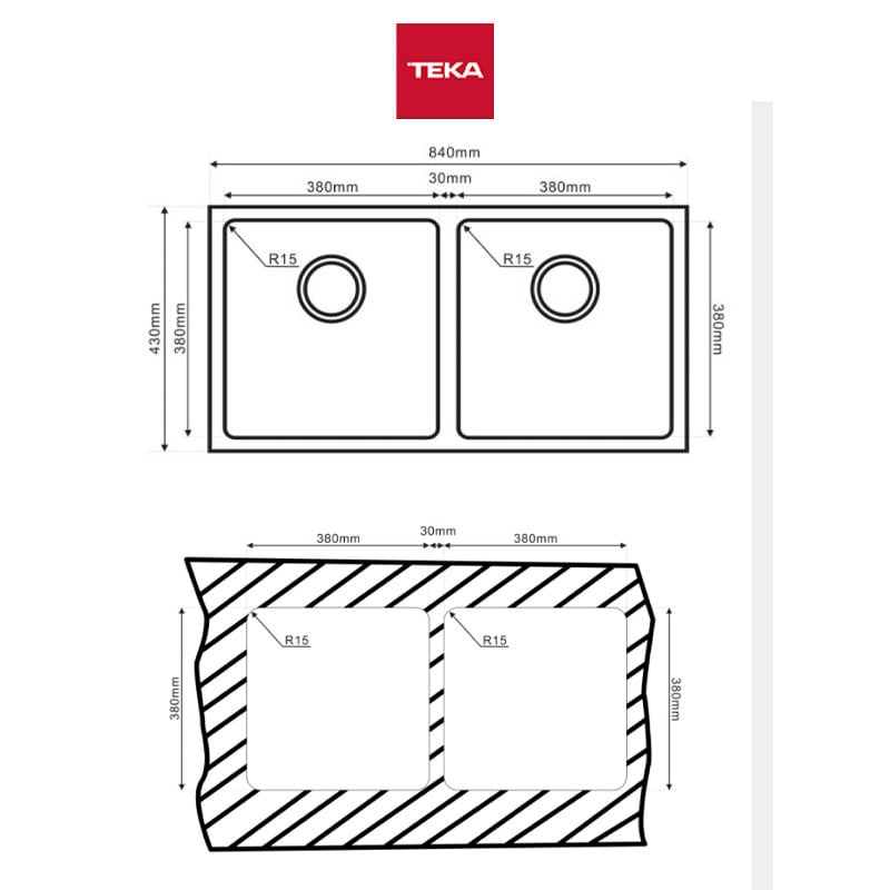 Các thông số từ hãng của chậu rửa inox TEKA ARQ 2B 840 40150151