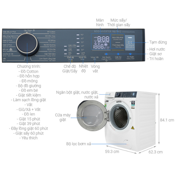 Máy giặt sấy 10/7kg Electrolux EWW1024P5WB