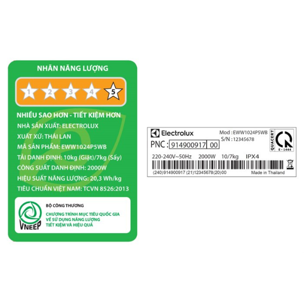 Máy giặt sấy 10/7kg Electrolux EWW1024P5WB