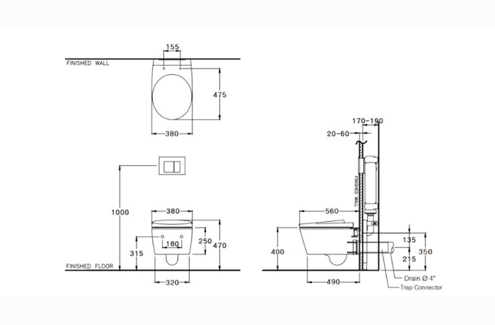 Bàn cầu treo tường nắp đóng êm SC19517(F) Oval