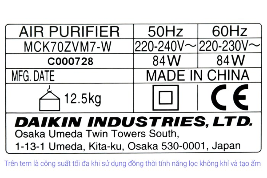 Máy lọc không khí Daikin MCK70ZVM7-W (màu trắng)