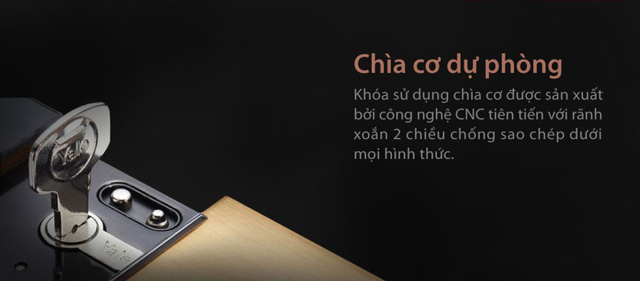 Chìa khóa cơ khẩn cấp, phòng trường hợp hết pin hoặc không nhận dạng vân tay, mã số