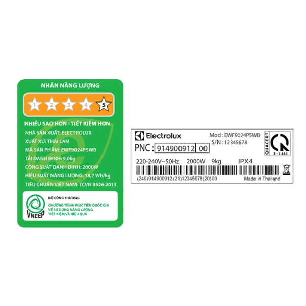 Máy giặt cửa trước 9KG Electrolux EWF9024P5WB