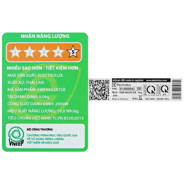 Máy giặt cửa trước 9KG Electrolux EWF9042R7SB