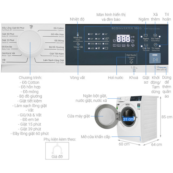 Máy giặt Inverter 10 kg Electrolux EWF1024D3WB