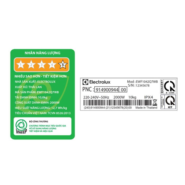 Máy giặt Inverter 10 kg Electrolux EWF1042Q7WB