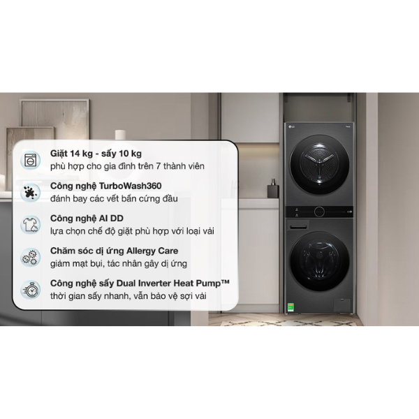Máy giặt sấy LG WashTower Inverter WT1410NHB
