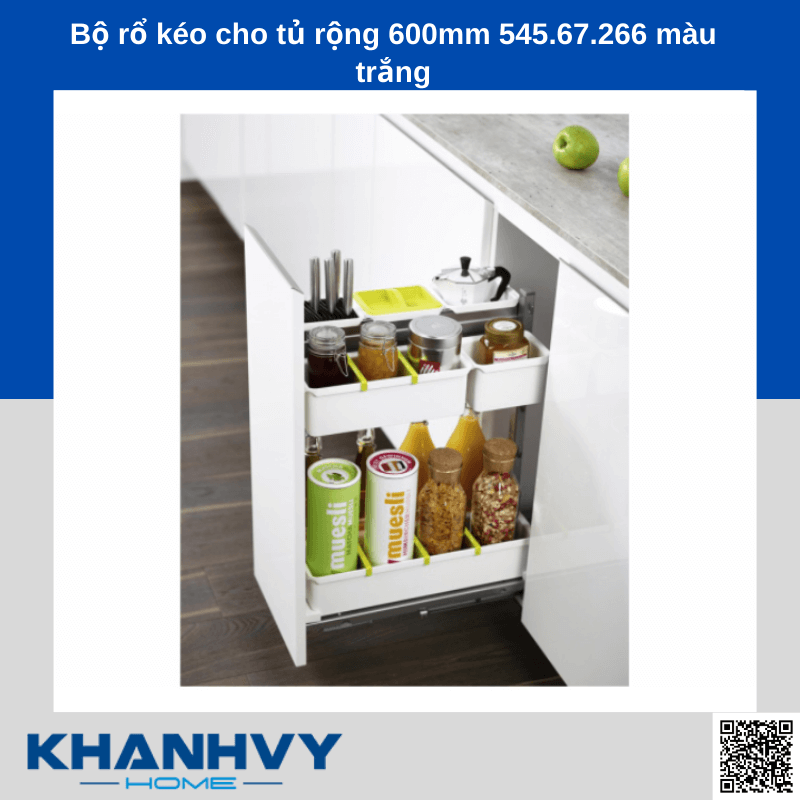 Bộ rổ kéo cho tủ rộng 600mm 545.67.266 màu trắng chính hãng tại Khánh Vy Home
